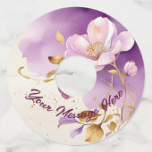 Paarse gouden bloemen Wijnglaslabel (Voorkant)