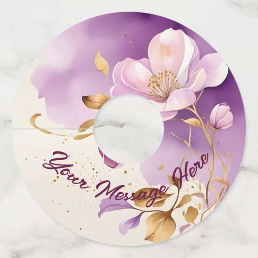  Paarse gouden bloemen Wijnglaslabel (Voorkant)