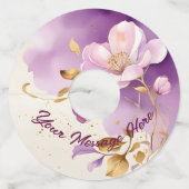 Paarse gouden bloemen Wijnglaslabel (Achterkant)