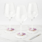  Paarse gouden bloemen Wijnglaslabel (Set)