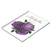 Paarse Gouden Bloemen Witte Aangepaste Notitieboek (Linkerzijde)