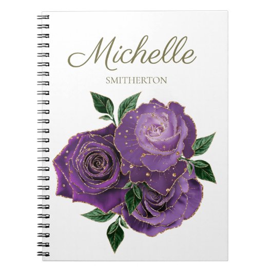 Paarse Gouden Bloemen Witte Aangepaste Notitieboek (Voorkant)