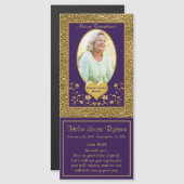 Paarse, gouden bloemenfoto rouwmagneet (Voorkant / Achterkant)