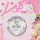 Paarse Gouden Bloemenolifant Baby Meisje Douche Pa Papieren Bordje (Feest)