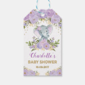 Paarse gouden bloemenolifant Baby shower gunsten Cadeaulabel (Voorkant)