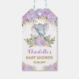 Paarse gouden bloemenolifant Baby shower gunsten Cadeaulabel