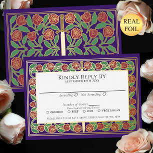 Paarse Gouden Bloemenswaard Koninklijke Trouw-RSVP Folie Uitnodiging
