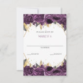 Paarse Gouden Bloemige Prinses Quinceanera RSVP Kaartje (Voorkant)