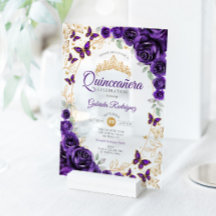 Paarse Gouden Bloemige Quinceanera