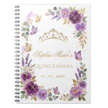 Paarse Gouden Bloemige Quinceañera Gastboek