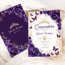 Paarse Gouden Bloemige Quinceanera