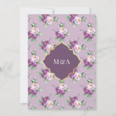 Paarse gouden bloemmoslim bruiloft kaart (Achterkant)