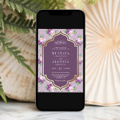 Paarse gouden bloemmoslim bruiloft kaart