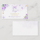 Paarse gouden bloemvlinder RSVP Informatiekaartje (Voorkant / Achterkant)