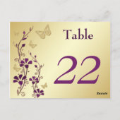 Paarse, gouden bloemvlinders tafelnummer Kaart (Achterkant)