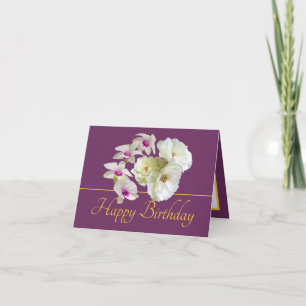 Paarse gouden boeket orchideeën Rozen Happy Birthd Kaart