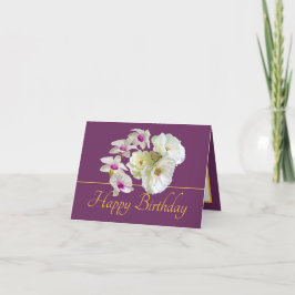 Paarse gouden boeket orchideeën Rozen Happy Birthd Kaart