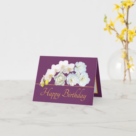 Paarse Gouden Boeket Witte Bloemen Gelukkige Verja Kaart (Gele Bloem)