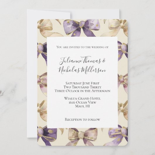 Paarse gouden bogen bruiloft kaart (Voorkant)