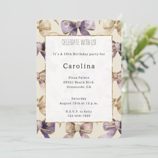 Paarse gouden bogen Verjaardag Kaart (Staand voorkant)