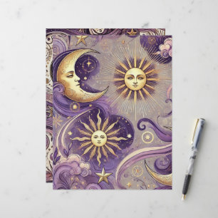 Paarse & Gouden Boho Hemelse Zon & Maan Scrapbook