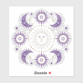 Paarse & Gouden Boho Hemelse Zon & Maan Scrapbook Sticker