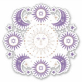 Paarse & Gouden Boho Hemelse Zon & Maan Scrapbook Sticker (Voorkant)