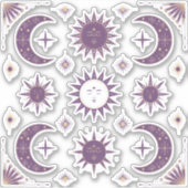 Paarse & Gouden Boho Moon & Sun Celestial Scrapboo Sticker (Voorkant)