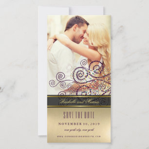 Paarse & gouden boho spiraal Stippen Elegante chiq Save The Date