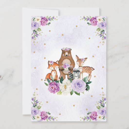 Paarse Gouden Bos Girly Floral Verjaardag Kaart (Achterkant)