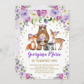 Paarse Gouden Bos Girly Floral Verjaardag Kaart (Voorkant / Achterkant)