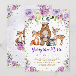 Paarse Gouden Bos Girly Floral Verjaardag Kaart