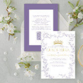 Paarse gouden botanische bloemen QR Quinceañera Kaart
