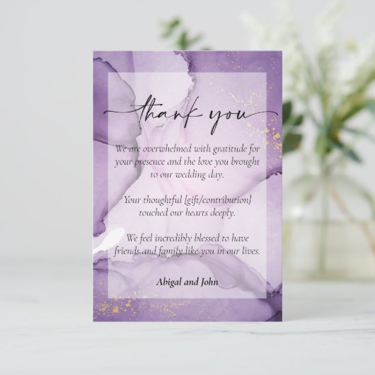 Paarse gouden bruiloft bedankkaart (Staand voorkant)