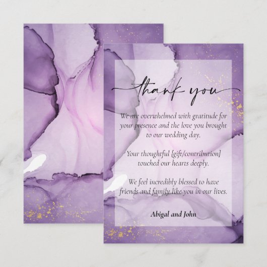 Paarse gouden bruiloft bedankkaart (Voorkant / Achterkant)