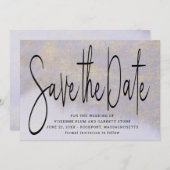 Paarse gouden bruiloft Bewaar de datum Uitnodiging (Voorkant / Achterkant)