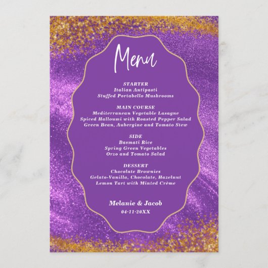 Paarse Gouden Bruiloft Menu (Voorkant)
