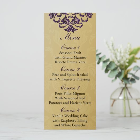 paarse gouden bruiloft menu (Staand voorkant)
