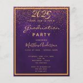 Paarse gouden budget Graduation feestuitnodiging (Voorkant)