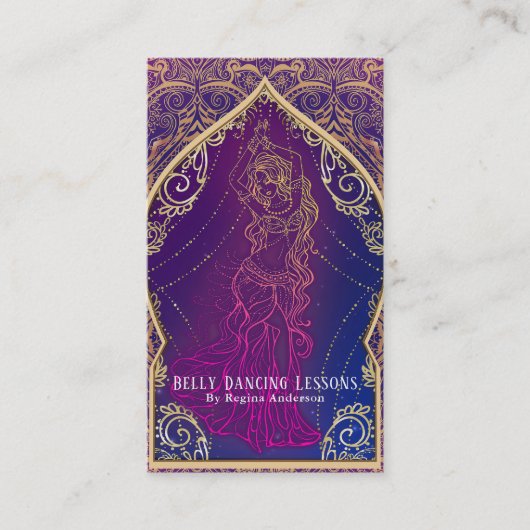 Paarse & gouden buikdanslessen Dansers Dans Visitekaartje (Voorkant)