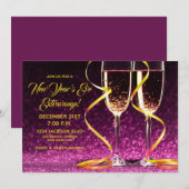 Paarse gouden champagne-bril nieuwjaarsfeest kaart (Voorkant / Achterkant)