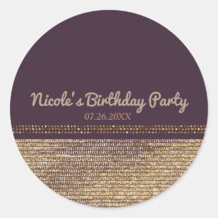 Paarse Gouden Chic Glitter Glam Feest Favor Ronde Sticker