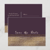 Paarse Gouden Chic Sparkling Glam Save the Date Aankondigingskaart (Voorkant / Achterkant)