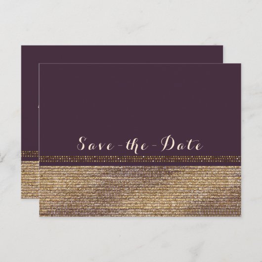 Paarse Gouden Chic Sparkling Glam Save the Date Aankondigingskaart (Voorkant / Achterkant)