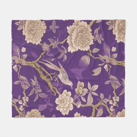  paarse gouden chinoiserie floral fleece deken (Voorkant (Horizontaal))