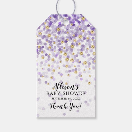 Paarse & Gouden Confetti Baby shower Favor Cadeau  Cadeaulabel (Voorkant)