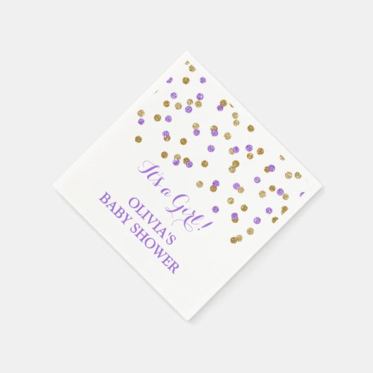 Paarse gouden Confetti Baby shower Servetten (Hoek)