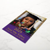 Paarse Gouden Confetti Folie Afstudeer Uitnodiging (Gedraaid)