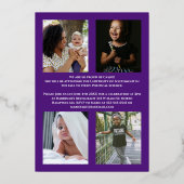 Paarse Gouden Confetti Folie Afstudeer Uitnodiging (Achterkant)