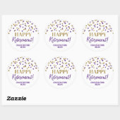 Paarse gouden Confetti Happy Retirement Ronde Sticker (Vel)